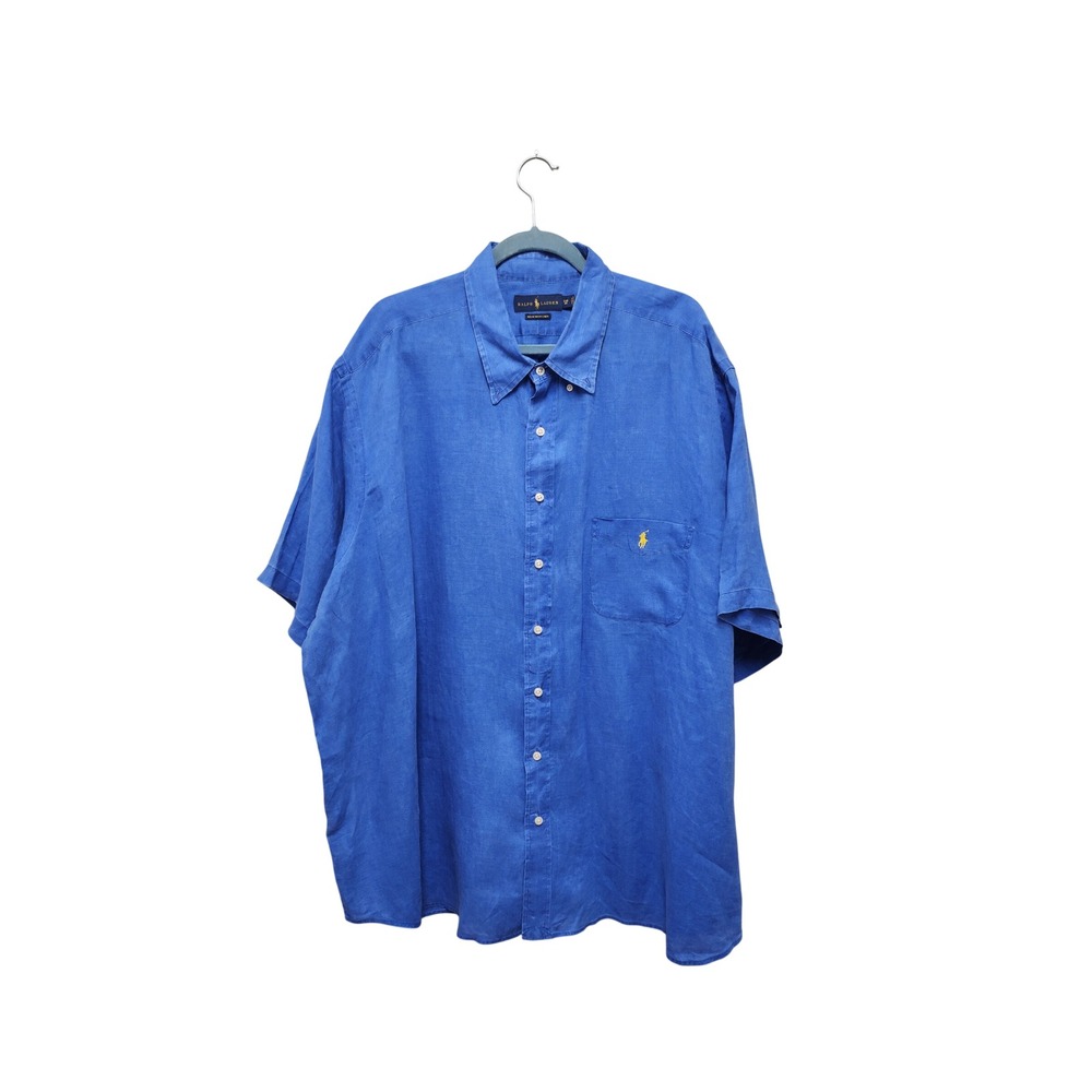 Ralph Lauren Mens 3XB Big Blue Ocean Wash Linen Short Sleeve Button Down Shirt